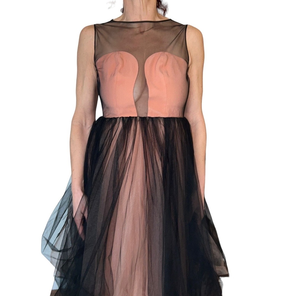 Georges Hobeika Runway Black Pink Sleeveless Tulle Party Cocktail Dress 36 - Picture 5 of 13